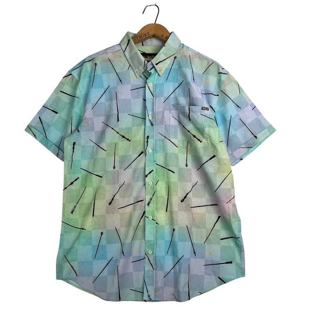 RSVLTS Harry Potter Wands Kunuflex Short Sleeve Shirt Mens XL Pastel Checkered